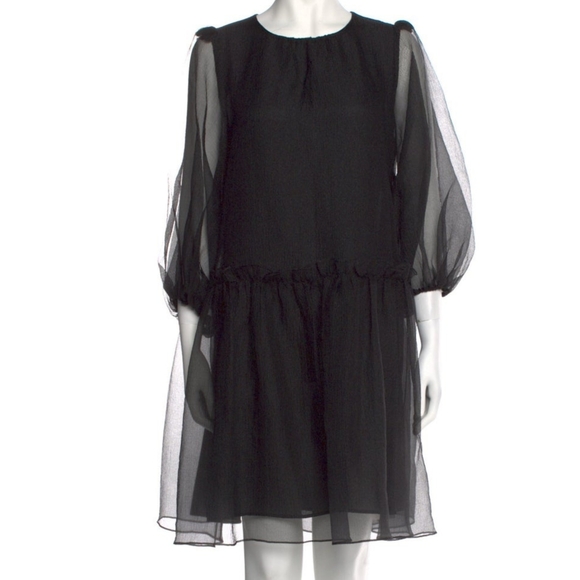 CYNTHIA ROWLEY 🏷️NWT Black Organiza Drop Waist Tiered Ruffle Elbow Sleeve S - Picture 3 of 7